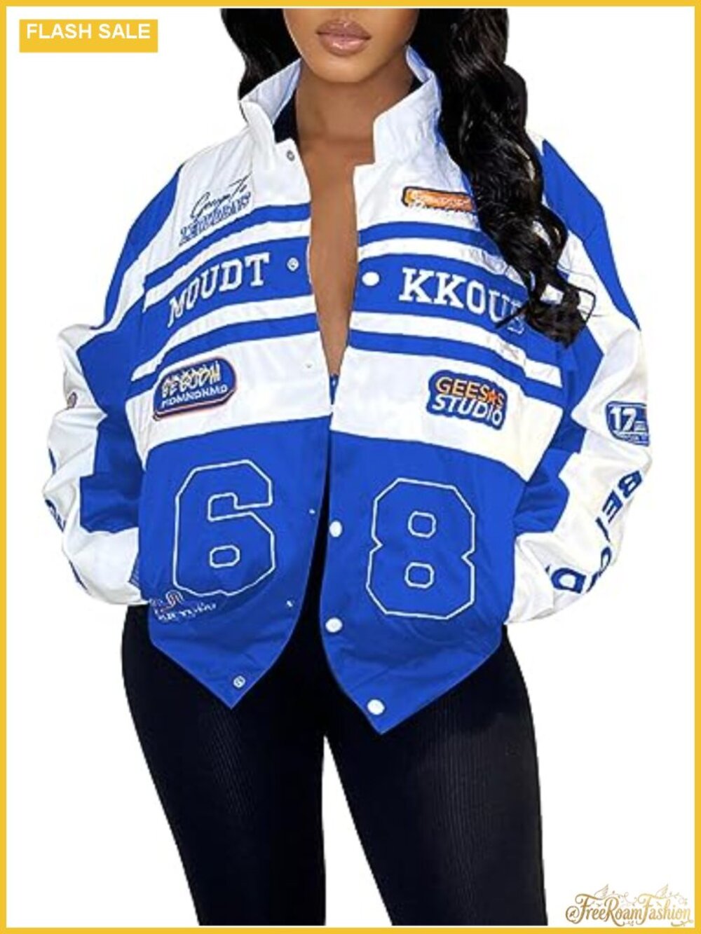 Women's Retro Letter Print Quilted Motorcycle Jacket Detachable Zip Two-Piece